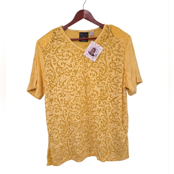 anthony hankins Tops - Vintage Anthony Mark Hankins Terry Yellow Gold V Neck Womens Top Size 1X Vibrant